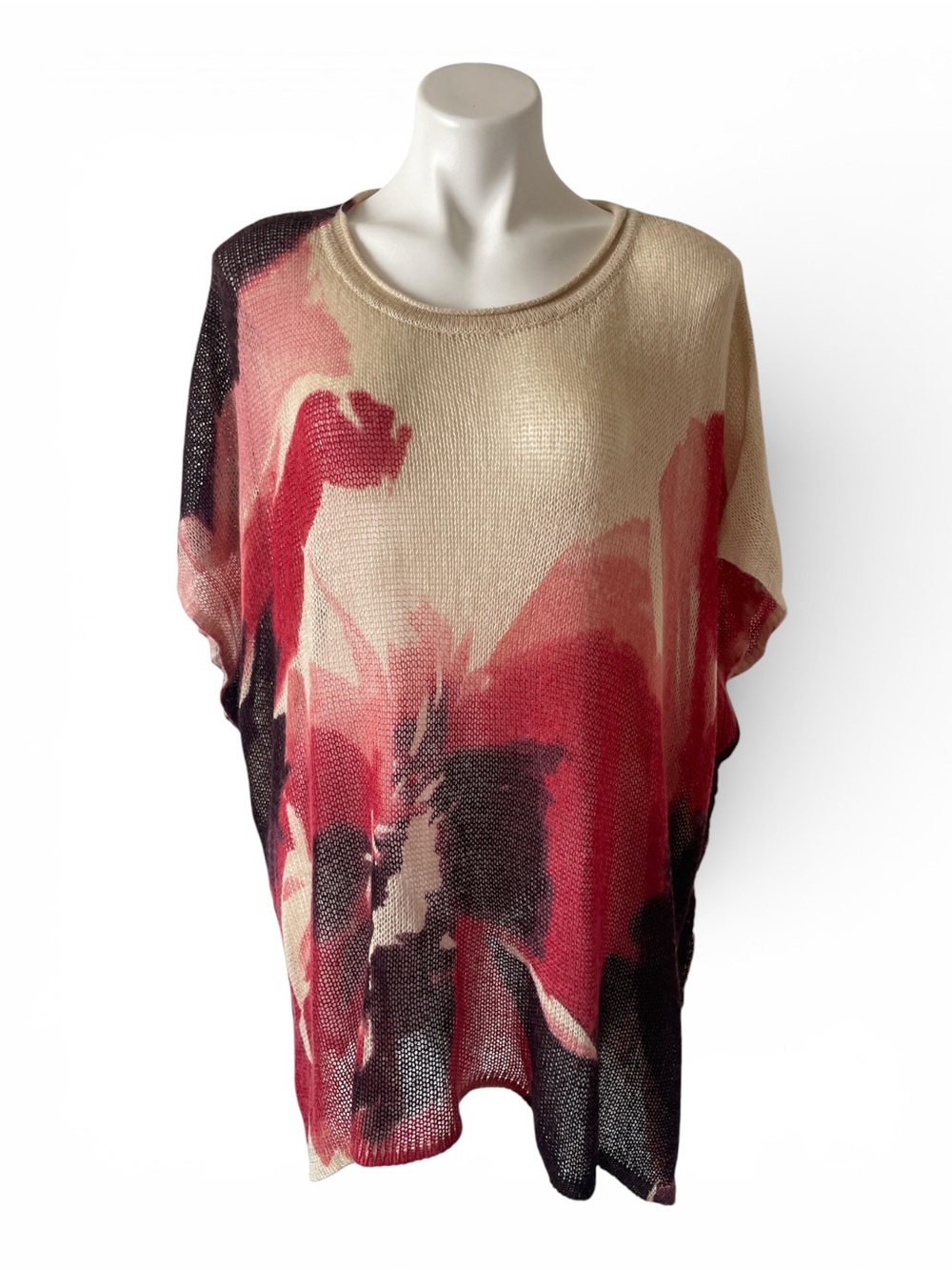 Chico's Placed Floral Poncho Sweater Lightweight Oversized Artsy Layering OS